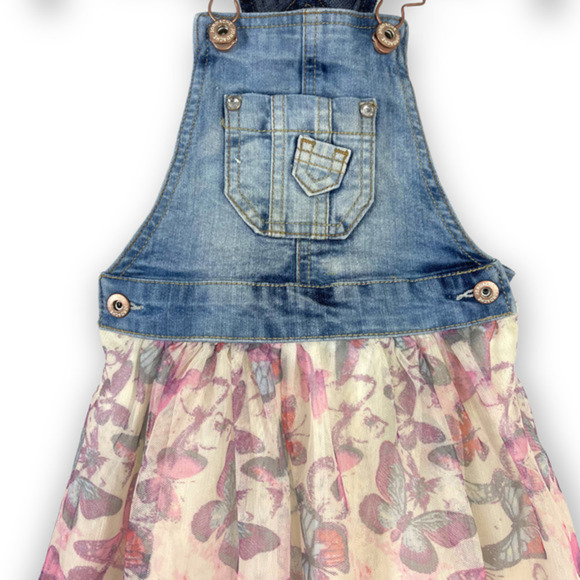 Jordache Overall Dress Denim Butterfly Print - Picture 2 of 4